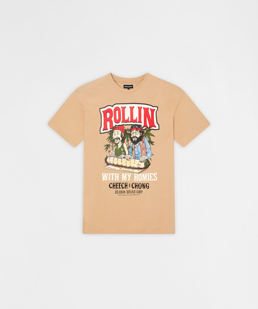 Cheech & Chong Keep Rollin On Graphic Short Sleeve Tee - Khaki