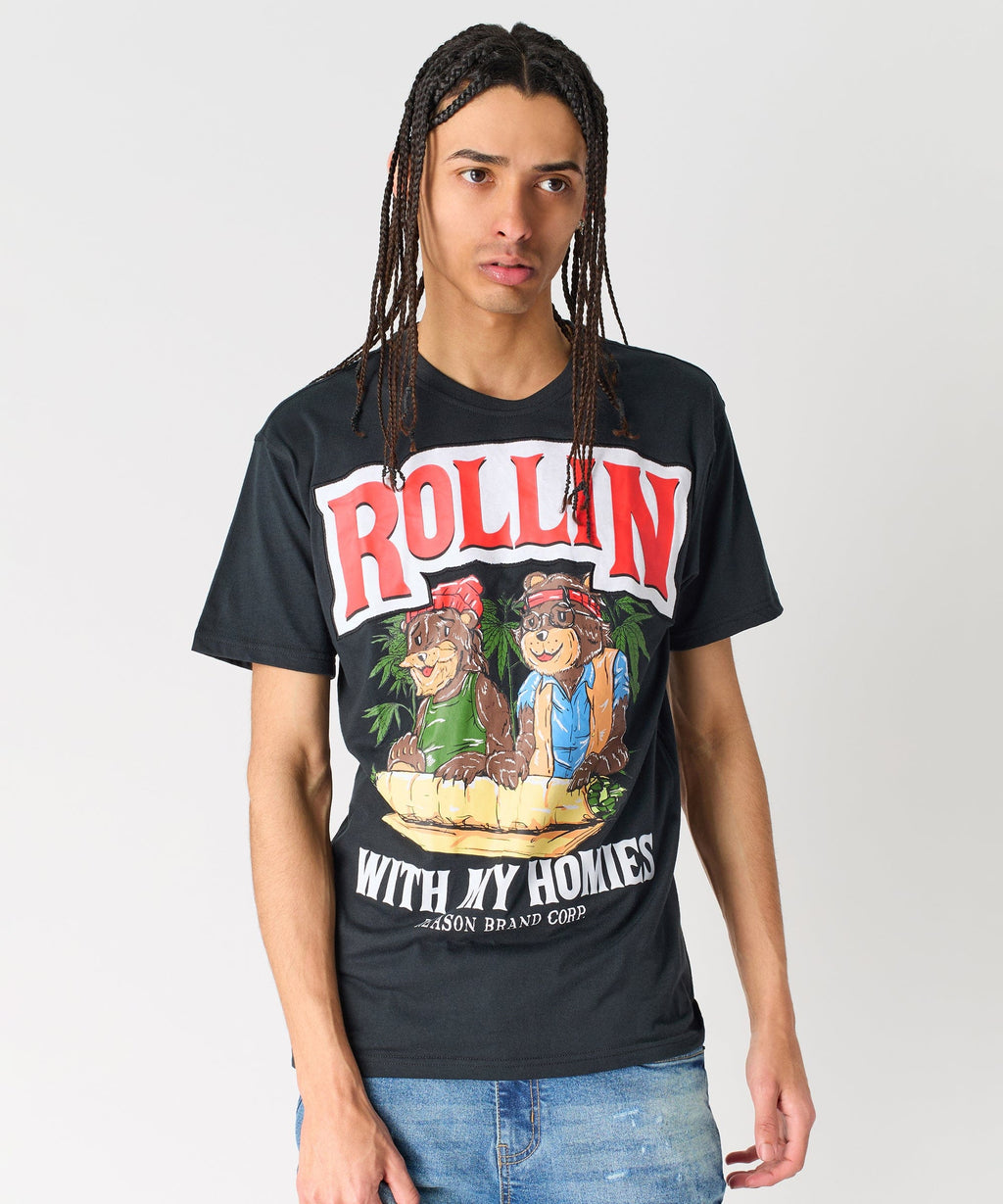 Cheech & Chong Keep Rollin On Graphic Short Sleeve Tee - Black