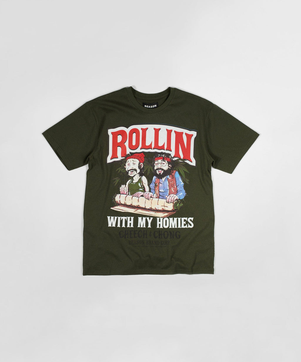 Cheech & Chong Keep Rollin On Graphic Short Sleeve Tee - Green