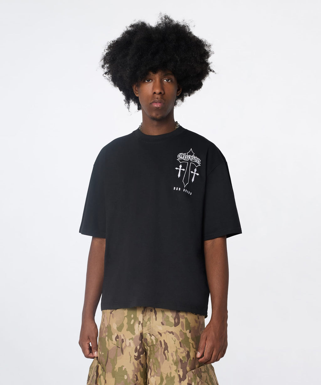 Chosen Embroidered Cross Short Sleeve Tee - Black