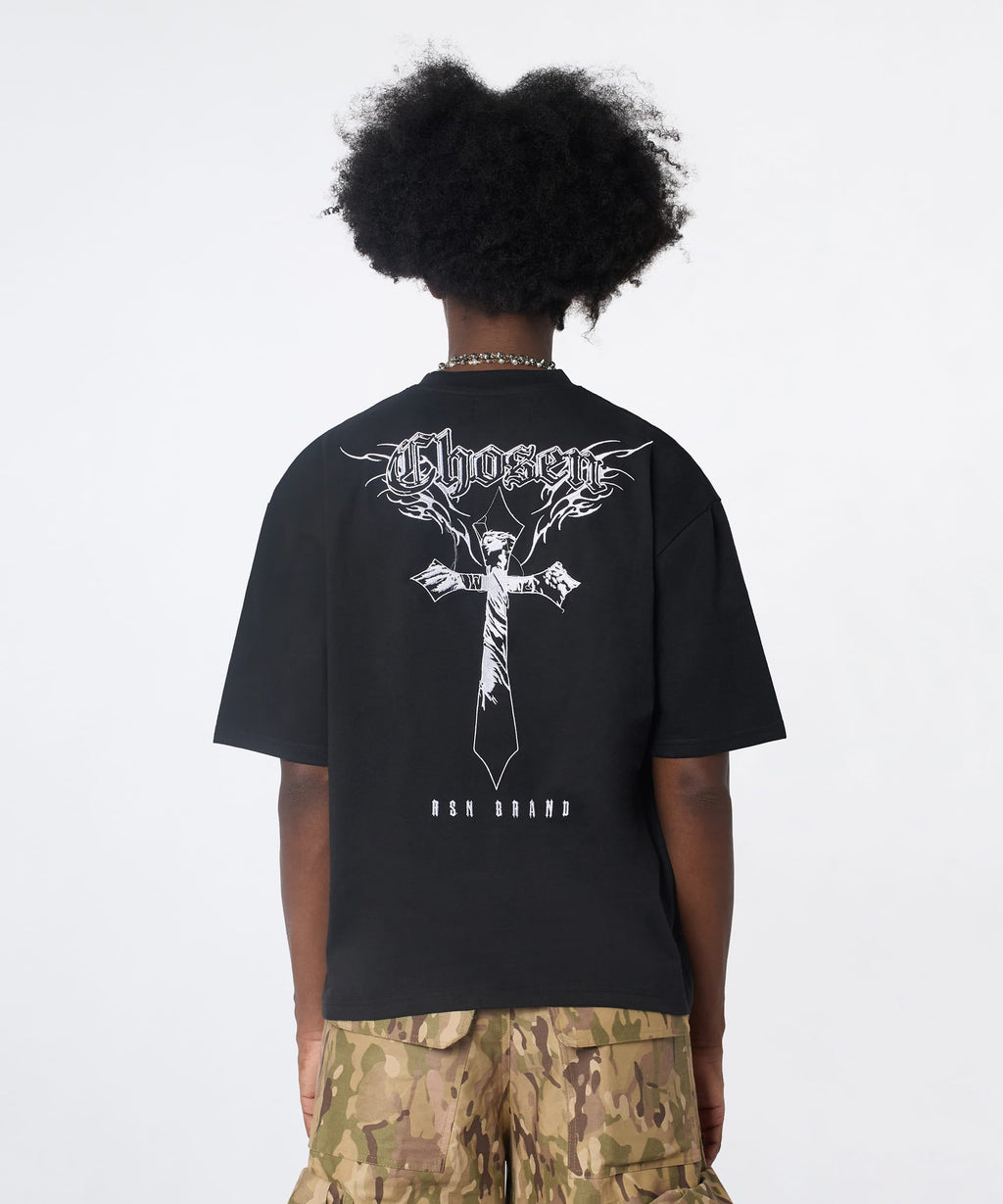 Chosen Embroidered Cross Short Sleeve Tee - Black