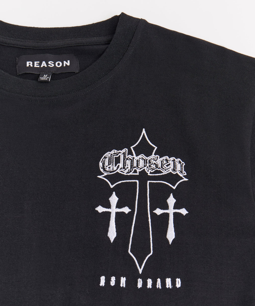 Chosen Embroidered Cross Short Sleeve Tee - Black