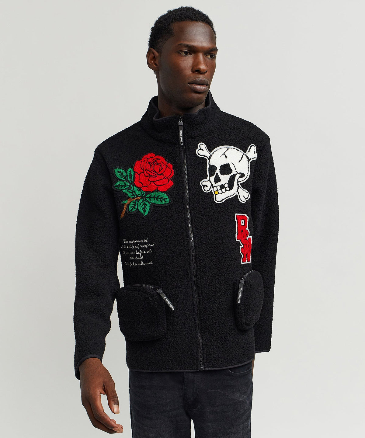 Chenille Patch Sherpa Fleece Zip Up
