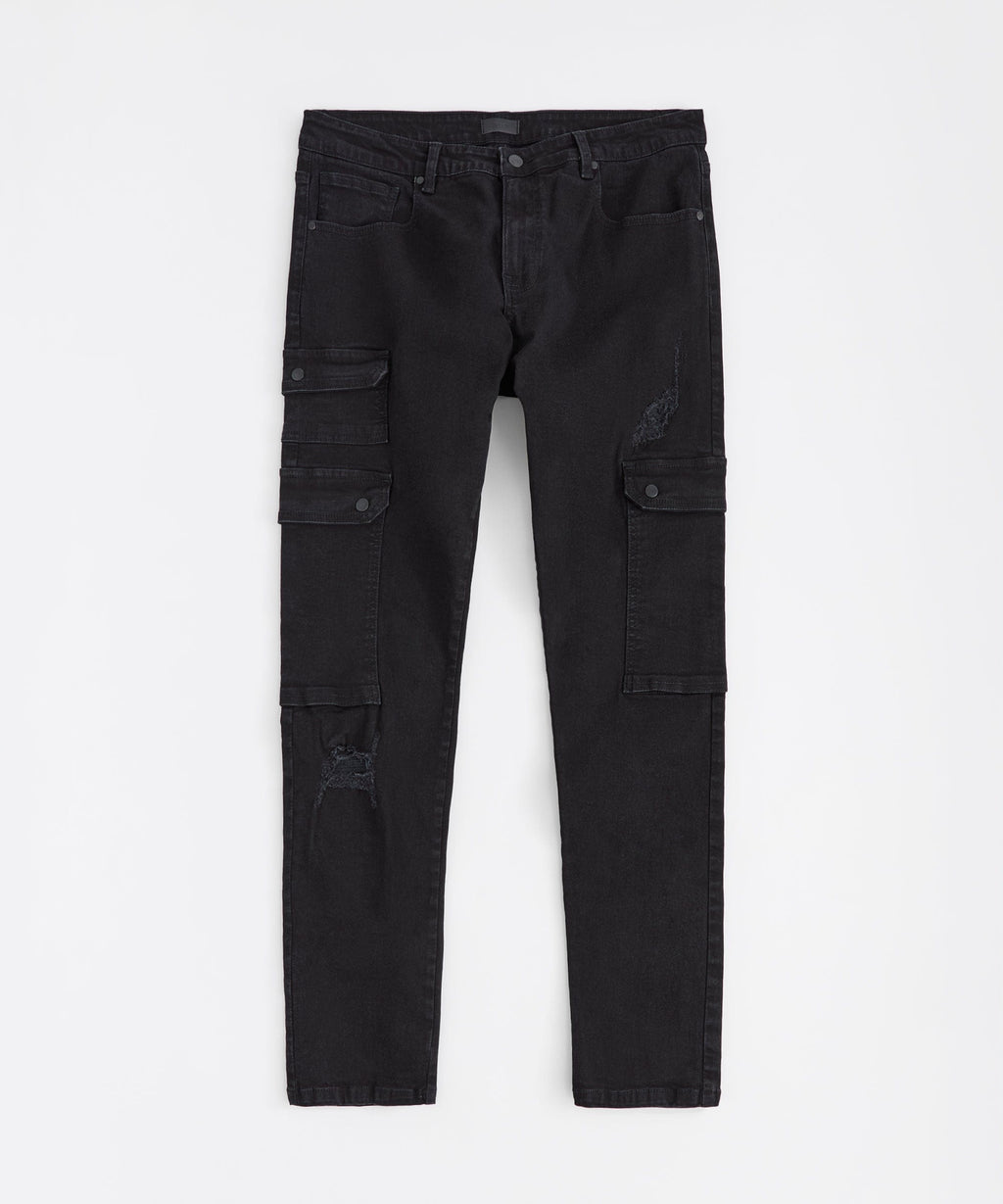 Classic Distressed Cargo Pants - Black